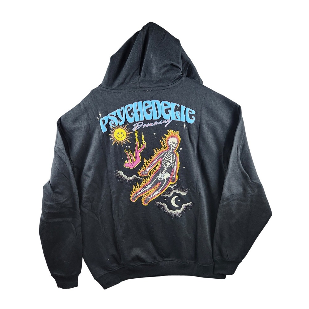 Civilized Psychedelic Dreaming Hoodie Black Graphic Skeleton Y2K NWT Men's XL - Picture 3 of 10